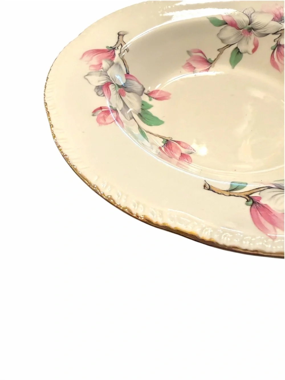 Homer Laughlin Pink Dogwood Blossom Soup Cereal Bowls Gold Rim Edge Set Of 6 VTG